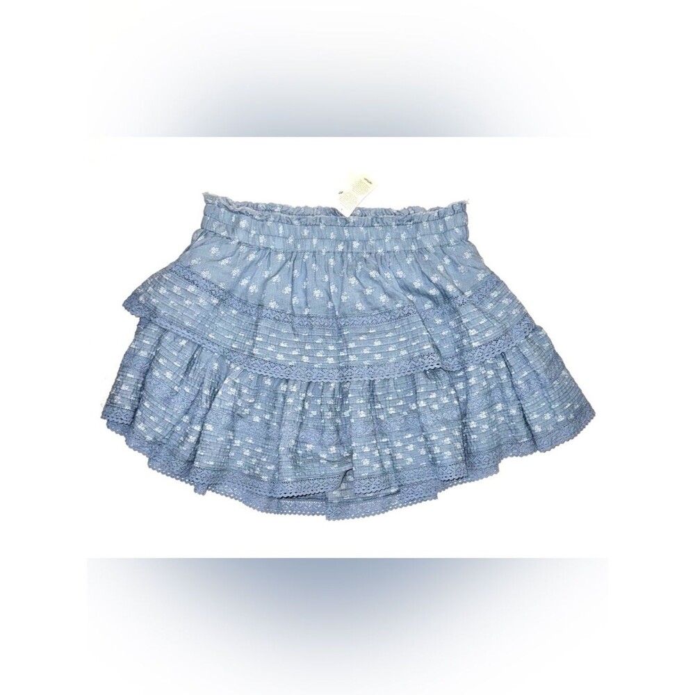 Aerie Blue Floral Tiered Lace Mini Skirt NWT Size Medium Cottagecore Boho